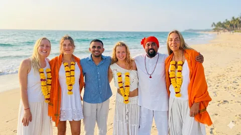 Yoga teacher training group at Agonda Beach Goa — Purnam Yogashala students and teachers